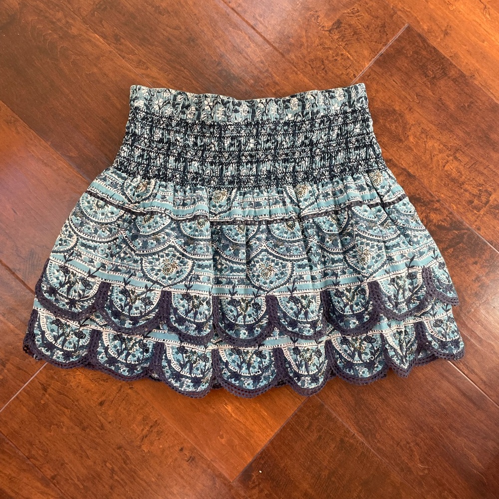 Sea New York Bella Skirt Size 8 Navy and White Smocked Embroidered Skirt